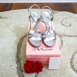 Touch of Nina silver heels with rhinestones size 7.